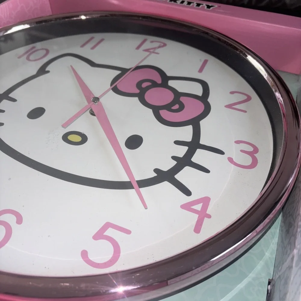 Hello Kitty Wall Clock Sanrio Pink‎ Metallic Analog HK1330BX 14IN New in Box